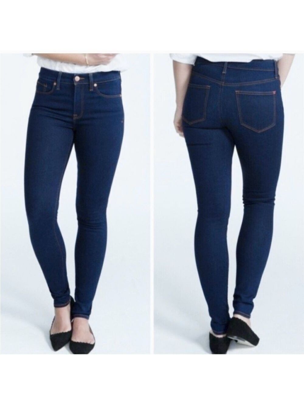 SPANX 5 Pocket Skinny Jeans Dark Rinse Shaping Zip Fly Button Closure Size 27